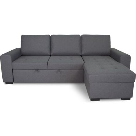 Canapé d'angle convertible réversible CATHY 3 places - Tissu Gris - L 242 x P 155 x H 85 cm (1/4)