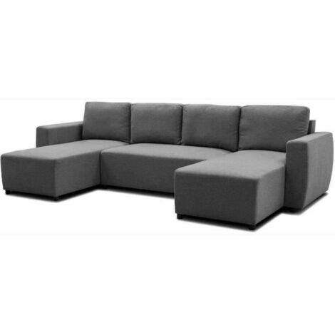 Canapé d'angle convertible panoramique PHARELL 5/6 places - Tissu anthracite - Coffre de rangement - L297 x P155 x H85 cm (1/5)