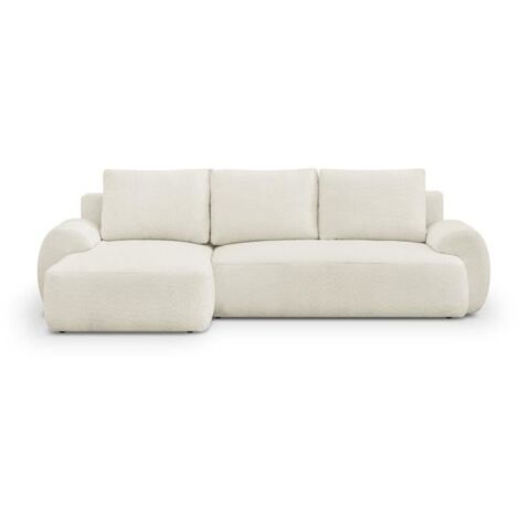 Canapé d'angle gauche convertible 4/5 places – Tissu bouclette beige clair – Coffre de rangement – Dimensions L 264 x H 84 x P 99/145 cm (1/5)