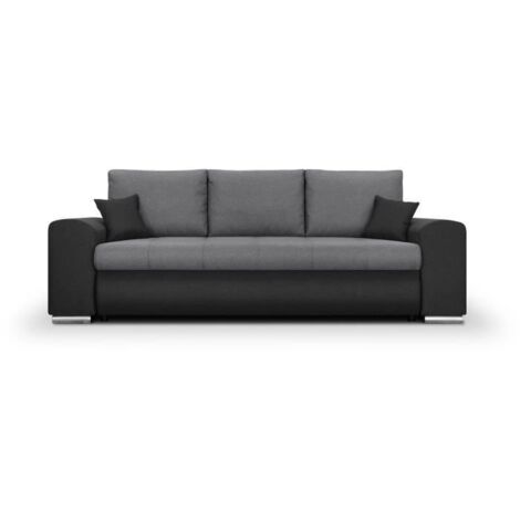 Canapé convertible avec coffre de rangement 3 places - INDIAN - Tissu bicolore gris / anthracite et pieds chrome - L250xH88xP98cm (1/5)
