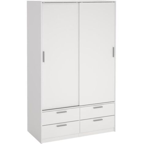 Armoire - Blanc mat - 2 portes coulissantes - 4 tiroirs - L121,2 x P60,25 x H200 cm - ONTARIO (1/5)