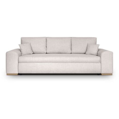 Canapé convertible 3 places avec coffre de rangement – Couchage 140 x 190 cm – Tissu beige 100% polyester – Structure en pin massif certifié (1/5)
