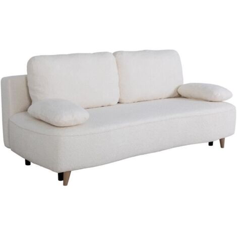 Canapé converible - 3 places - PYLA - Bouclette blanche - Coffre - 203 x 95 x 89 cm (1/5)