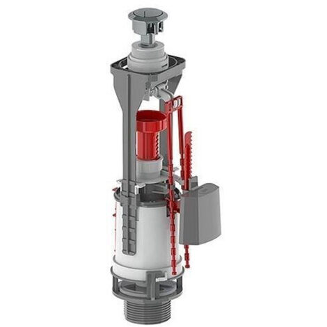 Mécanisme de chasse d'eau à bouton poussoir chromé – Réglable en hauteur – Compatible systèmes à double débit – Installation rapide (1/3)