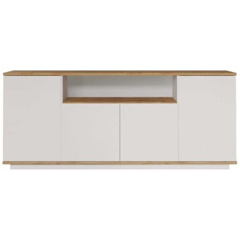 Vente-Unique – Buffet 4 portes avec étagère – Blanc naturel – Panneau de particule mélaminé – Longueur 180 cm – Hauteur 75 cm – Profondeur 44.5 cm
