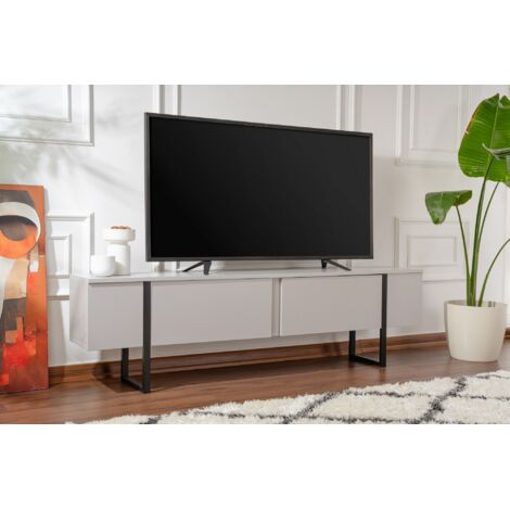 Meuble TV moderne gris et noir – 180 cm x 50 cm x 29,5 cm – Rangement avec gestion des câbles – Aggloméré mélaminé 18 mm (1/10)