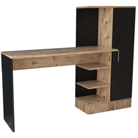 Cotecosy – Bureau droit avec étagères de rangement – Panneaux de particules mélaminés – Largeur 152,3 cm – Hauteur 120 cm – Couleur pin atlantique et noir