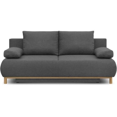 Banquette convertible 3 places MIKA - Tissu gris - Coffre de rangement - L 192 x H 84 x P 93 cm (1/5)