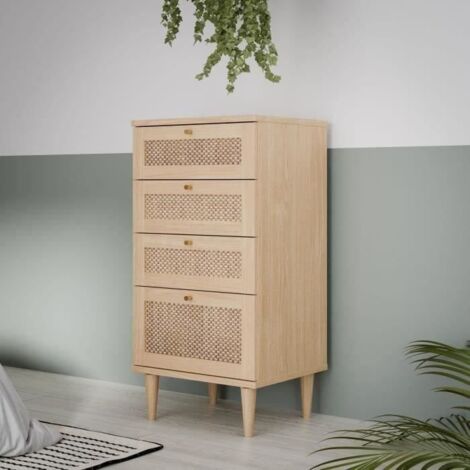 Commode - CALASETTEA - 4 tiroirs - Décor Chêne - 50,4 x 41,4 x 108,8 cm (1/5)