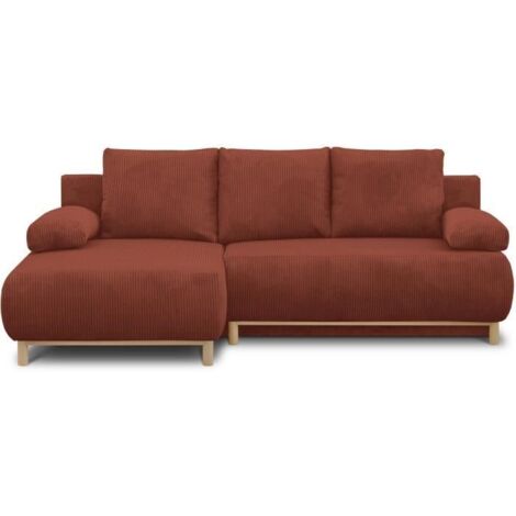 Canapé d'angle gauche convertible - 3 places - MIKA - Tissu velours côtelé rouille - Coffre de rangement - 192 x 84 x 93 cm (1/5)