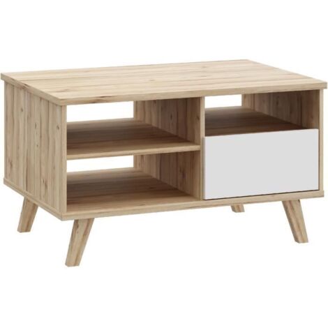 Table basse - VANKKA - Rectangulaire - Chêne / Blanc mat - Pieds en bois - 90 x 60 x 51,8 cm (1/5)