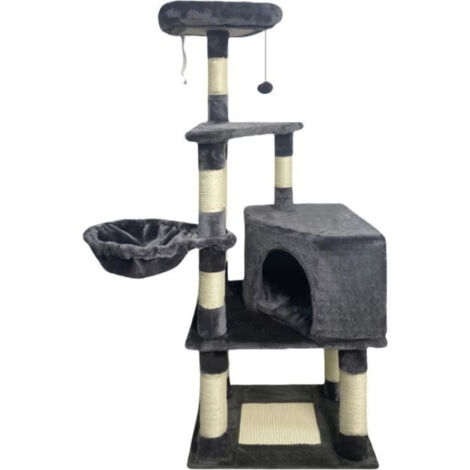 SWIFTY Arbre a chat - 55 x 40 x 138 cm - Gris foncé - 3 plateformes, 1 perchoir, 1 niche, poteaux a griffer (1/5)