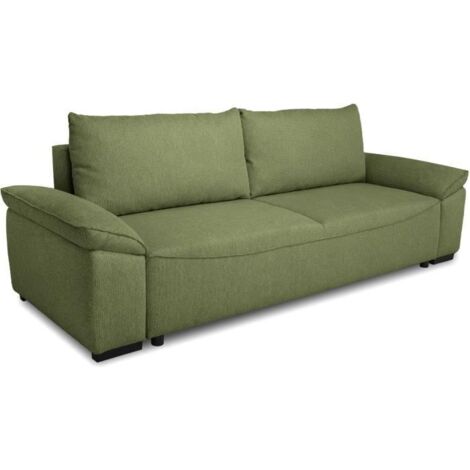 Canapé convertible avec coffre - 3 à 4 places - NORMAN - Tissu olive - 240 x 85 x 85 cm (1/5)