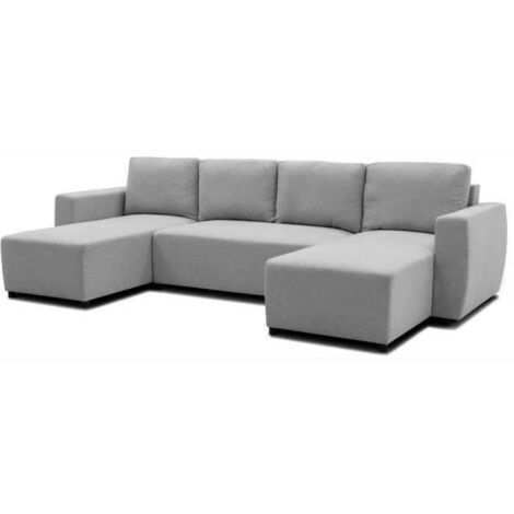Canapé d'angle convertible panoramique PHARELL 5/6 places - Tissu souris - Coffre de rangement - L297 x P155 x H85 cm (1/5)