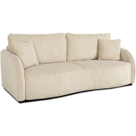 Canapé convertible 3 places - BARI - Velours cotelé - Perle - Coffre de rangement - 215 x 89 x 100 cm (1/5)