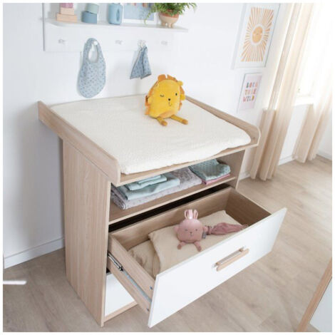 Commode a langer évolutive - ROBA - CABANE - 2 tiroirs - Extension a langer amovible - Chene / Blanc