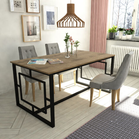 Table a manger - ALIN - Rectangulaire - 4 personnes - 160 x 76 x 90 cm - Noyer / Noir (1/5)
