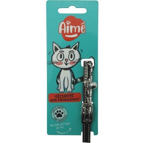 Collier pour chat - AIME - Sky miroir cuivre - Bleu nuit, clous dorés, grelot doré (1/4)