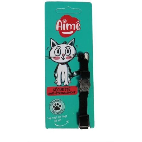 Collier pour chat - AIME - Velours Noir - Nylon, motifs rouges/blancs, grelot argenté (1/4)