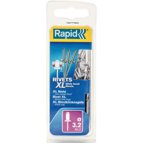 Rivet aveugle, aluminium Ř 32 x 8 mm + Foret 50 Unités Blister Rapid (1/2)