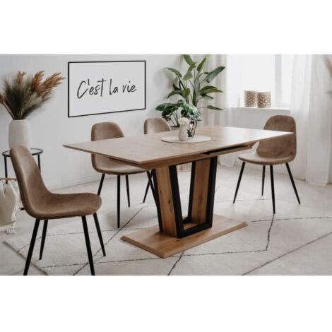 Table extensible - SORIA - Rectangulaire - 10 personnes - 160/200 x 76 x 90 cm - Noir / Chêne artisan (1/4)