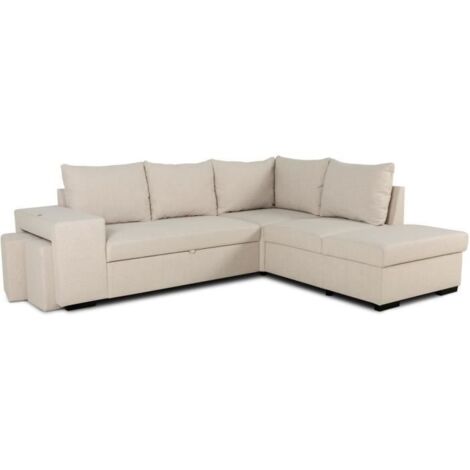 Canapé d'angle convertible réversible 4 places MITCHELL - Tissu Beige - L 247 x P 91 x H 205 cm - Coffre de rangement (1/5)