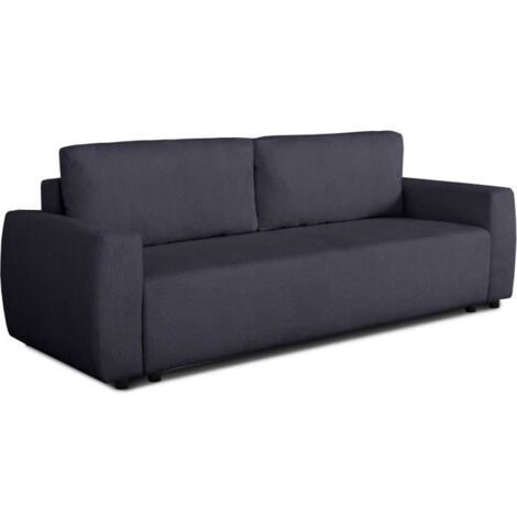 Canapé convertible - 3 places - PHARELL - Tissu Bouclette Noir - Coffre - 231 x 91 x 84 cm (1/5)