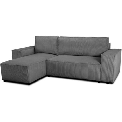 Canapé d'angle convertible réversible - 4 places - JOSH - Tissu velours cotelé - Anthracite - Coffre - 242 x 155 x 86 cm (1/5)