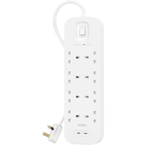Parafoudre Belkin Multiprise parafoudre 8 prises avec 2 ports USB C, blanc. (1/5)