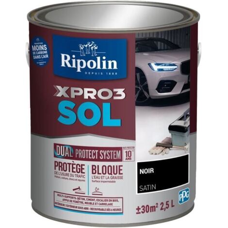 Ripolin – Peinture pour sol intérieur satinée 2,5L noir – Résistance aux taches et aux pneus chauds – Usage intérieur et extérieur