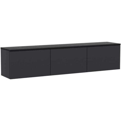 Cotecosy – Meuble TV suspendu anthracite en aggloméré – Dimensions L160 x P35 x H32 cm – Avec 3 portes pour rangement organisé (1/6)