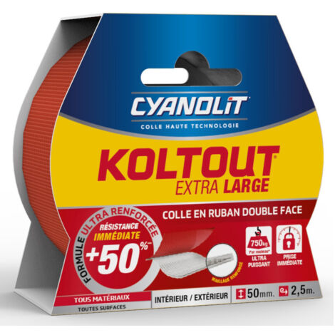 FP – Ruban adhésif double face 49mm x 2,5m – Ultra puissant jusqu'à 720kg – Résistant à l'humidité et aux températures de -10°C à +75°C