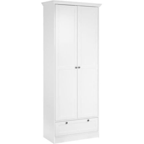 Armoire Landwood - Décor Blanc Mat - 2 Portes - 1 Tiroir - L80 x P39 x H200 cm (1/5)