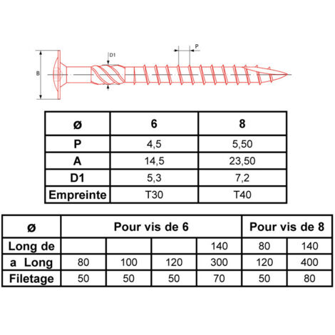 Vis de charpente ULTIMA VISSER FIXER COLLER VBETX8X180SR 8x180 mm Torx T40 zinguée - Boîte de 50