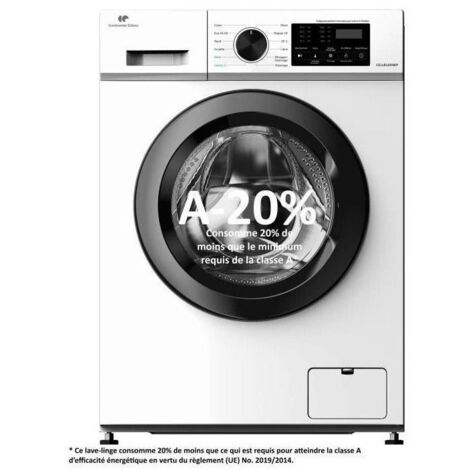 Continental Edison – Lave-linge hublot 8 kg CELL8120IWP – 1200 tr/min – Classe A – Moteur à induction silencieux – Design bicolore blanc et noir