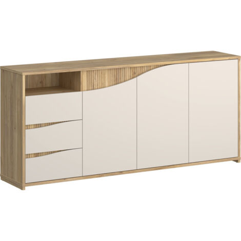 Enfilade POEM - AUCUNE - 203,9 x 42 x 91 cm Sable / Chêne 3 portes 3 tiroirs Soft Close