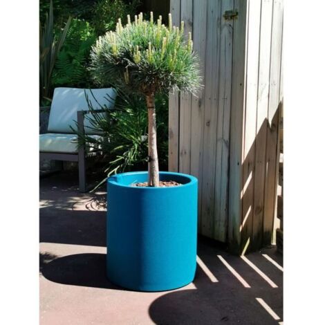 Pot de fleurs rond RIVIERA GRANIT - Plastique - D49 x H53,5 cm - Bleu (1/2)