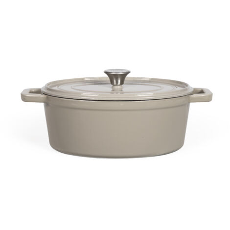 Cocotte ovale en fonte émaillée 29cm beige – Couvercle avec picots pour arrosage continu – Compatible induction – MEP129G – Livoo (1/5)