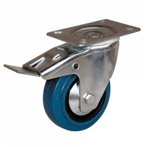 Roulette Portroll caoutchouc bleu à platine fixe 125mm GUITEL HERVIEU 604048