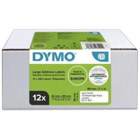Pack 12 rouleaux d'étiquettes d'adresse 36 x 89 mm Dymo