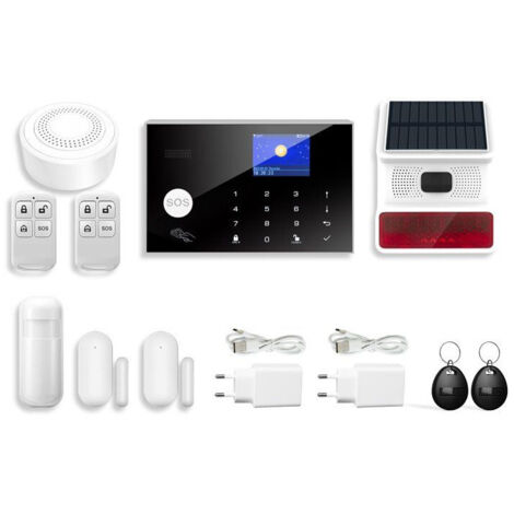 Kit alarme sans fil LINK2HOME - Centrale 2,5'' USB, Sirènes 90 dB/100 dB solaire