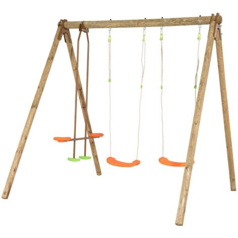 Trigano – Portique bois 2,30 m – 4 agrès – Traitement anti-UV – Installation rapide – Fabrication française avec garantie 10 ans