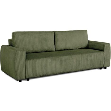 Canapé convertible - 3 places - PHARELL - Tissu Velours côtelé Kaki - Coffre - 231 x 84 x 91 cm (1/5)