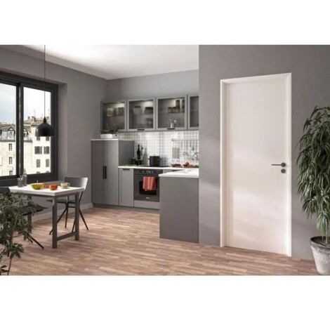 Optimum – Bloc porte intérieure blanc 204x83x4 cm – Ouverture réversible – Serrure magnétique silencieuse – Vissage invisible