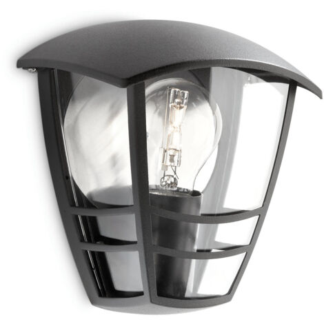 Philips – Applique murale extérieure noire IP44 – Aluminium résistant aux intempéries – Culot E27 pour ampoule LED – Design Creek