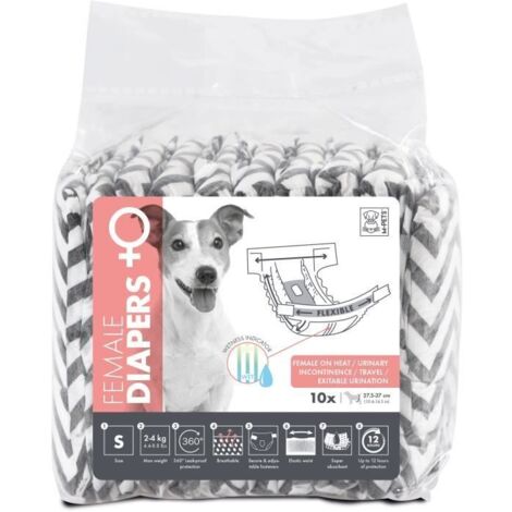 Couches pour chien - M PETS - DIAPERS - Femelle S x10 - Tour de taille 17,5-37 cm - 2-4 kg - Indicateur d'humidité - 12h protec (1/2)