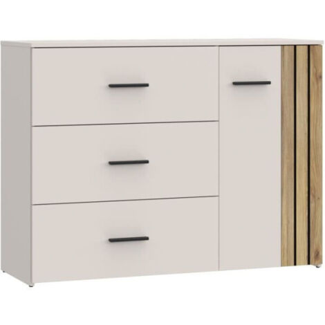 Commode - WAIKATO - 3 tiroirs - 1 porte - Blanc - 119,9 x 41,3 x 89,7 cm (1/5)