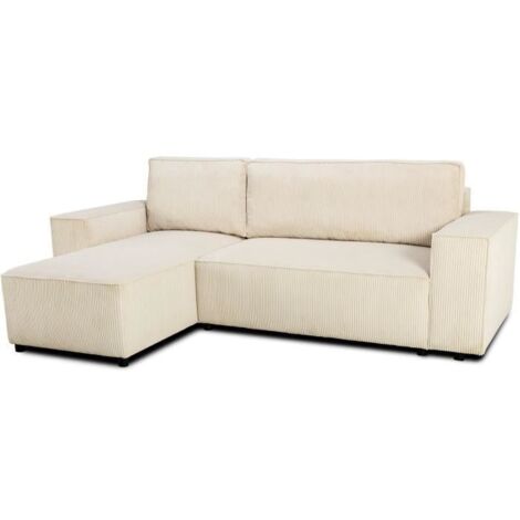 Canapé d'angle convertible réversible - 4 places - JOSH - Tissu velours cotelé Perle - Coffre - 242 x 155 x 86 cm (1/5)