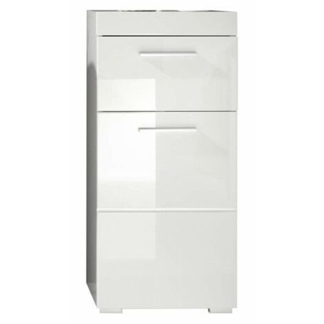 Meuble sous vasque simple blanc – 1 porte et 1 tiroir – Dimensions L 37 x P 31 x H 79 cm – Aggloméré mélaminé résistant à l'humidité – Trendteam (1/5)