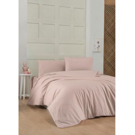 Parure de lit - 1 housse de couette 220 x 240 cm + 2 taies d'oreiller 60 x 60 cm - 100% coton renforcé - Marron (1/4)